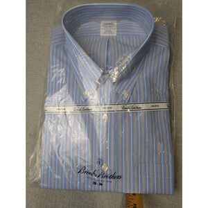 Brooks Brothers Mens Slim Fit Non Iron Button Down Shirt Blue Stripe Size 18-36